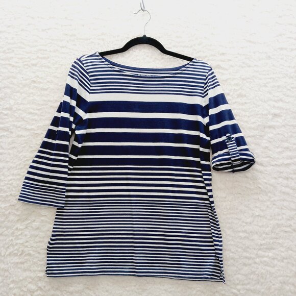 T-Shirt Size M Navy Stripe Sailorcore Resort Cruise Coastal Grandma Nautical Y2K - Picture 1 of 12